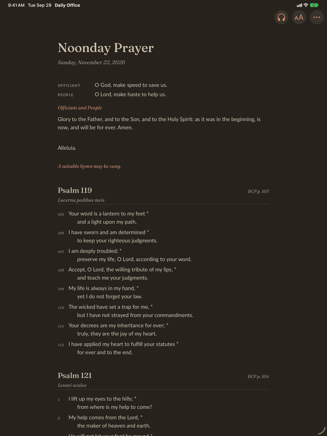 A page of the office in Daily Office on iPad.